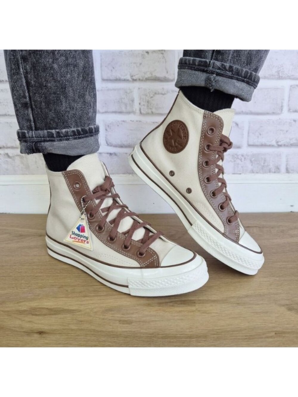 ⭐Converse Chuck 70 High Leather Overlays 7.5 Womens Shoes Sneakers Beige A09450C